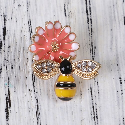 1 breloque pendentif abeille sur la fleur orange - email - métal doré