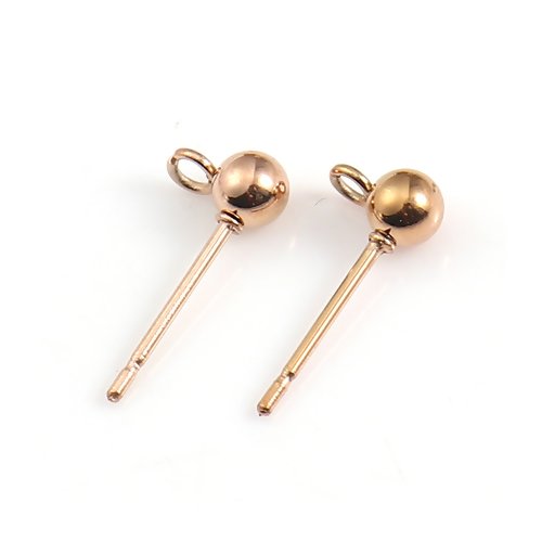 1 paire de boucles d'oreille puces - acier inoxydable - couleur or rose - r258