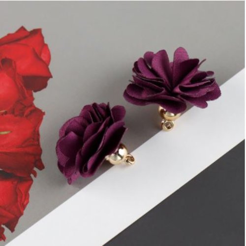 1 pendentif - breloque pompon fleurs - aubergine - l2120