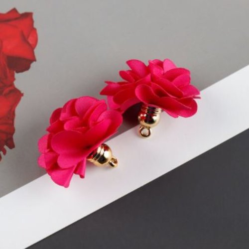 1 pendentif - breloque pompon fleurs - fuchsia - l2109