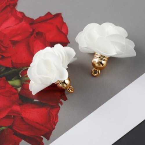1 pendentif - breloque pompon fleurs - ivoire - l2102