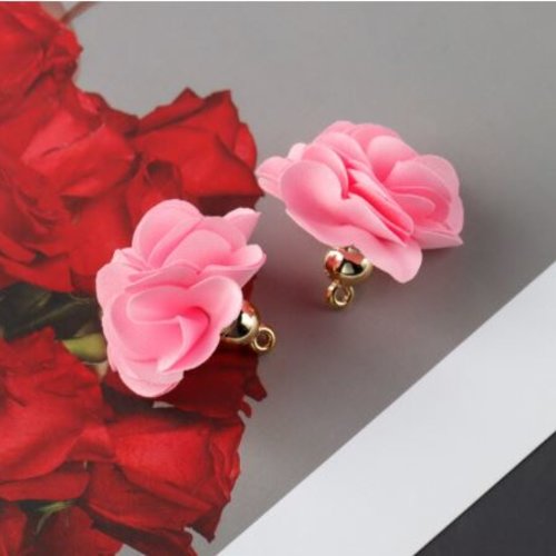 1 pendentif - breloque pompon fleurs - rose bonbon - l2108
