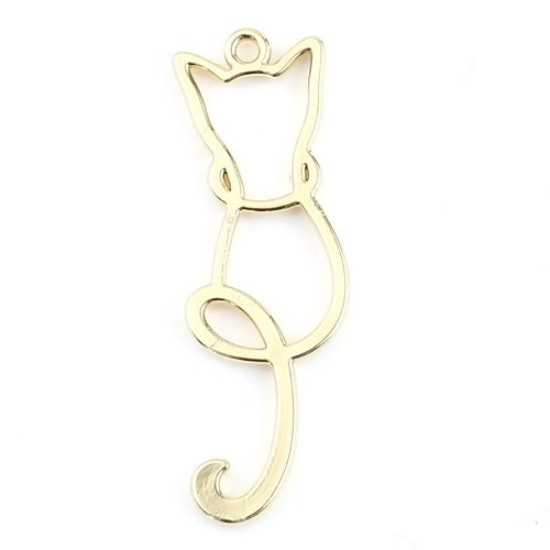 1 breloque pendentif chat doré -  couleurs métal doré - r641