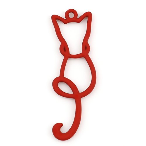 1 breloque pendentif chat rouge - r642