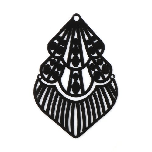 1 pendentif breloque - estampe - feuille - noir - filigrane - laser cut
