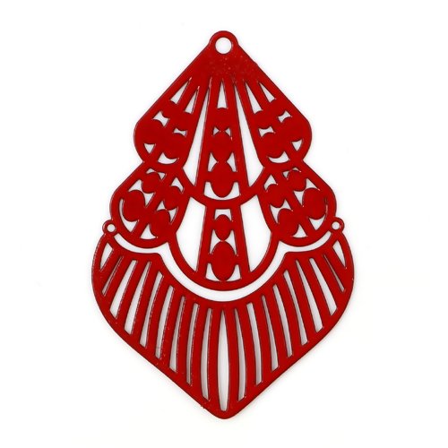 1 pendentif breloque - estampe - feuille - rouge - filigrane - laser cut