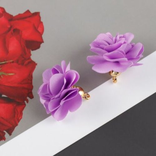 1 pendentif - breloque pompon fleurs - parme - l2118