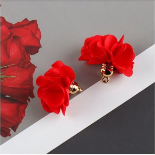 1 pendentif - breloque pompon fleurs - rouge - l2110