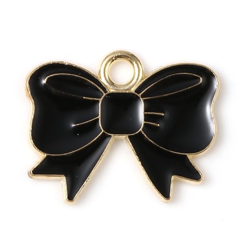 1 breloque pendentif noeud noir - couleurs métal doré - r975