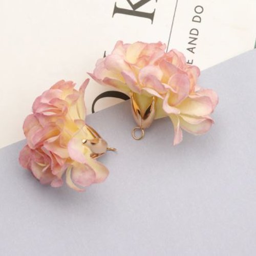 1 pendentif - breloque pompon fleurs - beige - parme r502