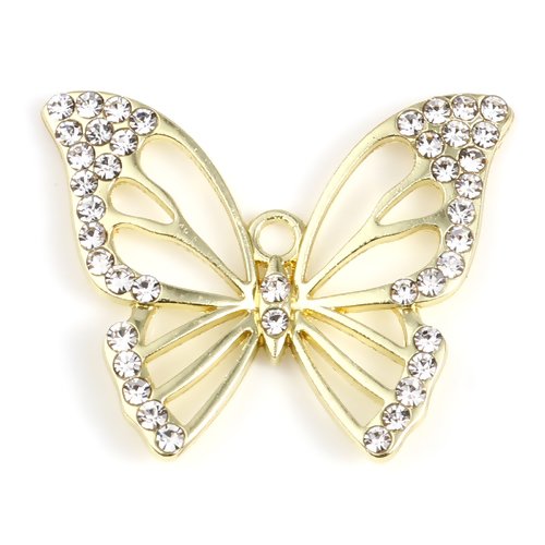 Breloque - pendentif papillon strass - couleur dorée