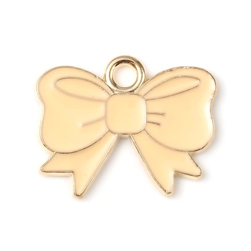 1 breloque pendentif noeud beige - couleurs métal doré - r980