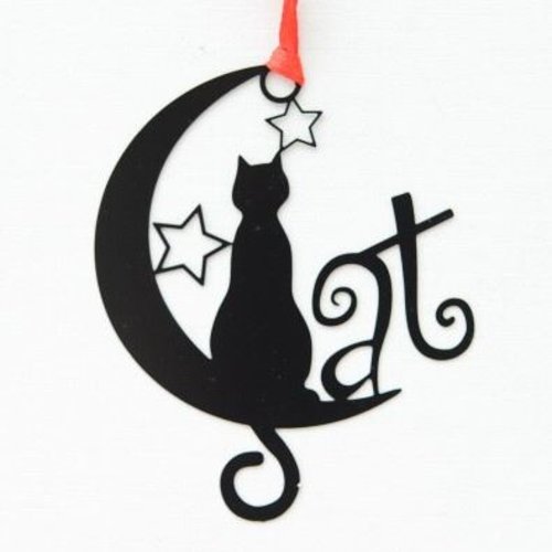 1 marque page le chat sur la lune - signet métal noir