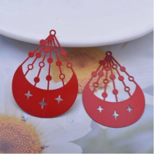 1 pendentif breloque - estampe goutte - etoile - rouge - filigrane - laser cut