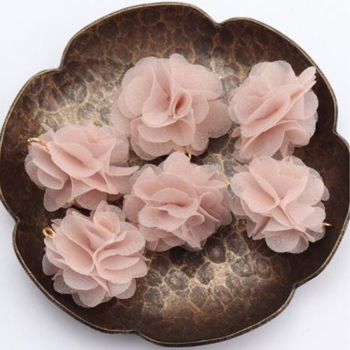 1 pendentif - breloque pompon fleurs - vieux rose - r4307
