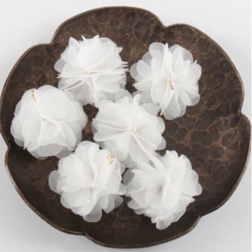 1 pendentif - breloque pompon fleurs - blanc - r4309