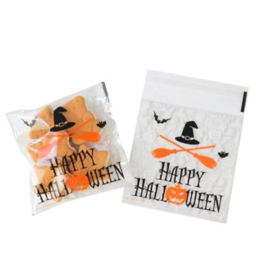 Lot de 10 sachets cadeaux en plastique - happy halloween - 10 x 10 cm