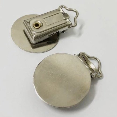 1 pince ou clip pour attache tétine  ronde - métal argenté