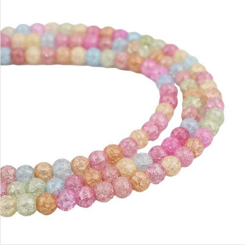 Lot de 10 perles rondes en verre - craquelé - pastel multicolore - p1345