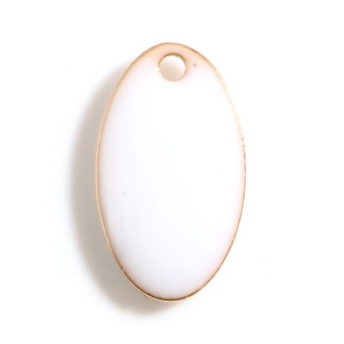 1 pendentif - sequin ovale - émaillé blanc - r210
