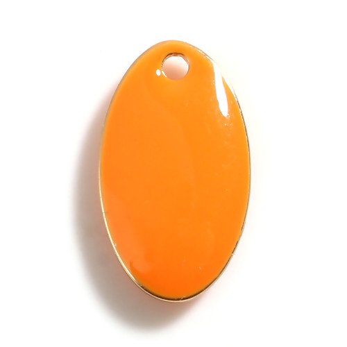 1 pendentif - sequin ovale - émaillé orange - r214