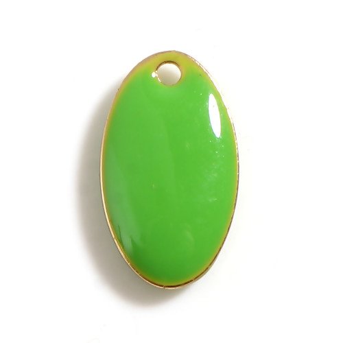 1 pendentif - sequin ovale - émaillé vert - r213