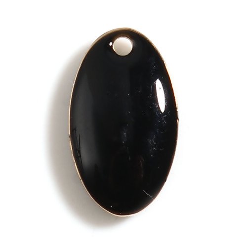 1 pendentif - sequin ovale - émaillé noir - r209