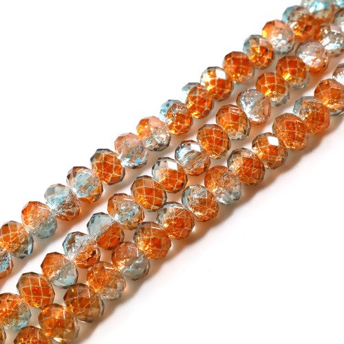 Lot de 10 perles en verre à facettes - oranges et bleues - p1265