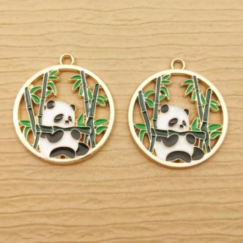 1 breloque - pendentif - panda - bambou - asie