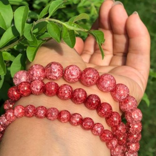 Lot de 10 perles cristal de quartz craquelées - rouge pastèque - p1346