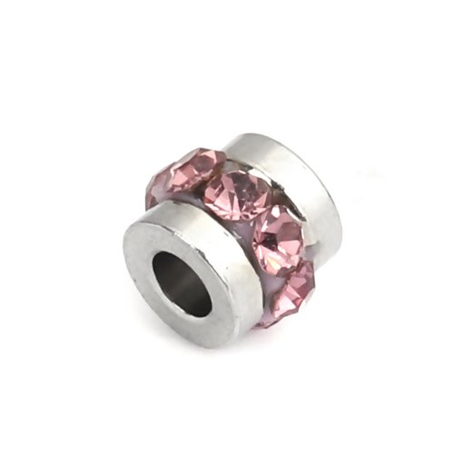 1 perle acier inoxydable - strass rose claire
