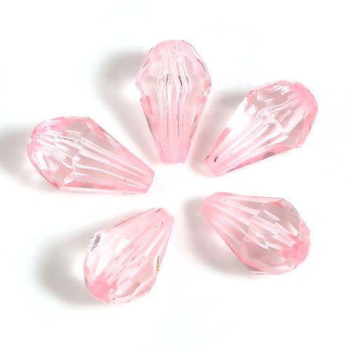 Lot de 20 perles en acrylique - gouttes d'eau à facettes - rose - p937