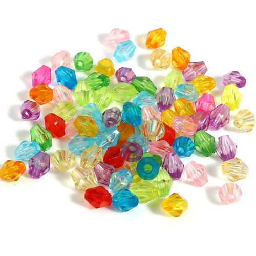 Lot de 100 perles en acrylique à facette - 4 mm - multicolore - p971