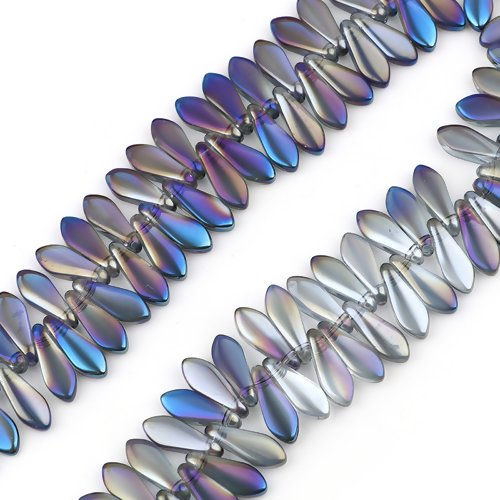 10 perles en verre goutte d'eau - violet - bleu - p1332