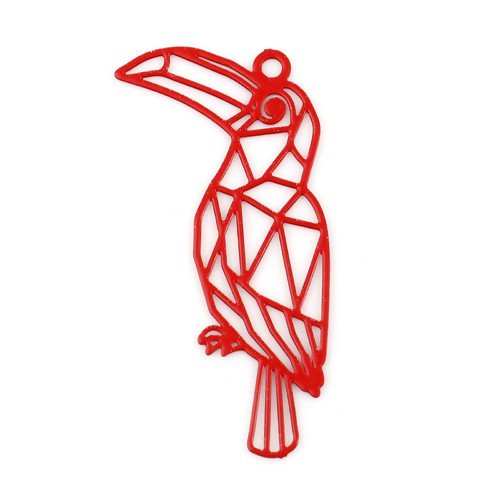 1 pendentif - estampe en filigrane - pélican - rouge - r768