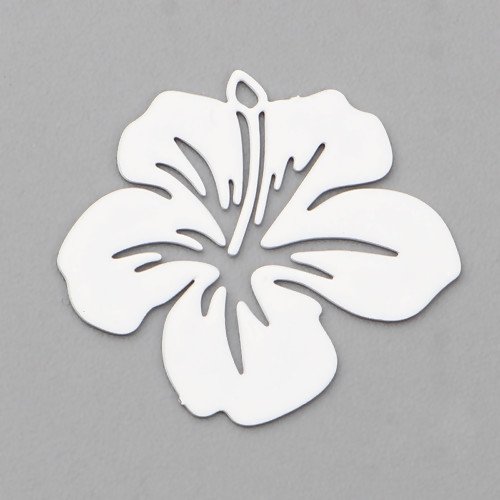 1 pendentif - estampe en filigrane - fleur hibiscus - blanc - r778