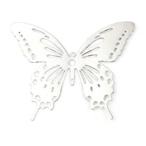 1 pendentif - estampe en filigrane - papillon - argenté - r741