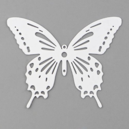 1 pendentif - estampe en filigrane - papillon - blanc - r742
