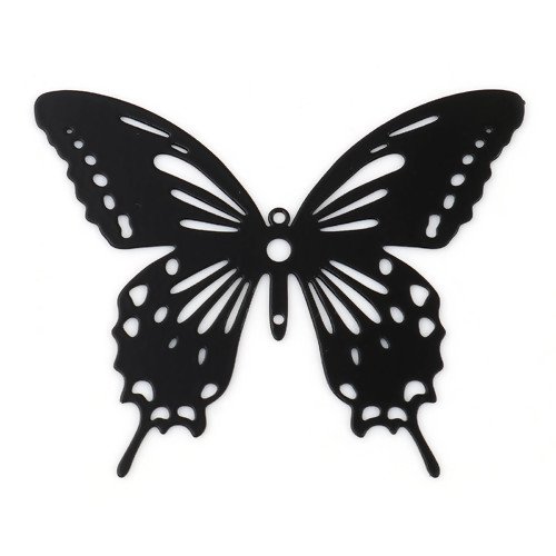 1 pendentif - estampe en filigrane - papillon - noir - r743