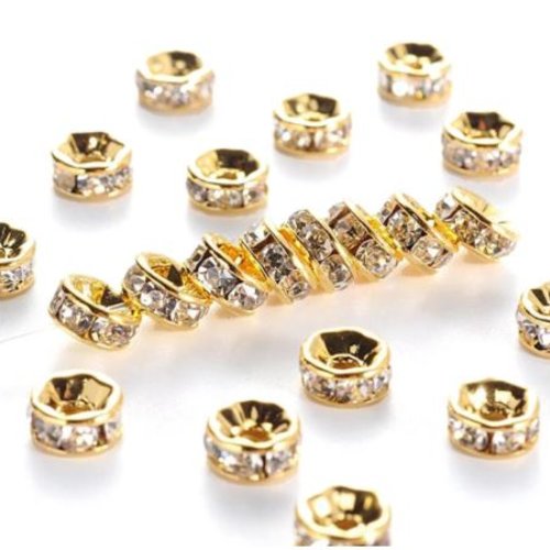 Lot de 10 perles intercalaires strass - dorées - 8 mm - p206