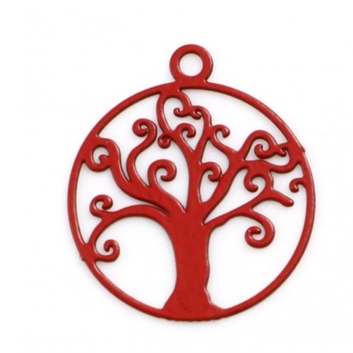 1 breloque estampe arbre de vie en filigrane - rouge