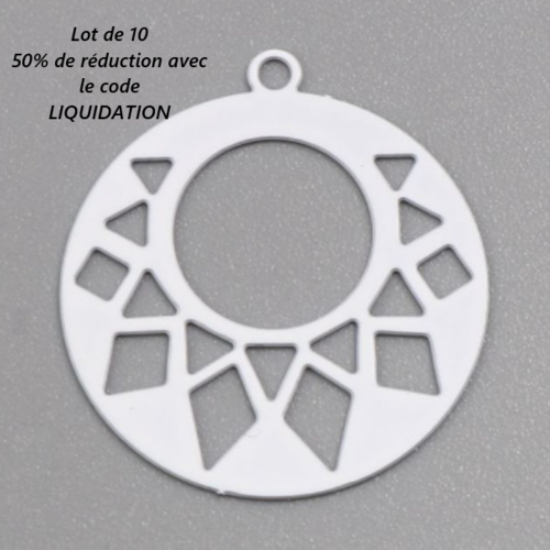 Lot de 9 breloques estampes en filigrane - ronde - blanc