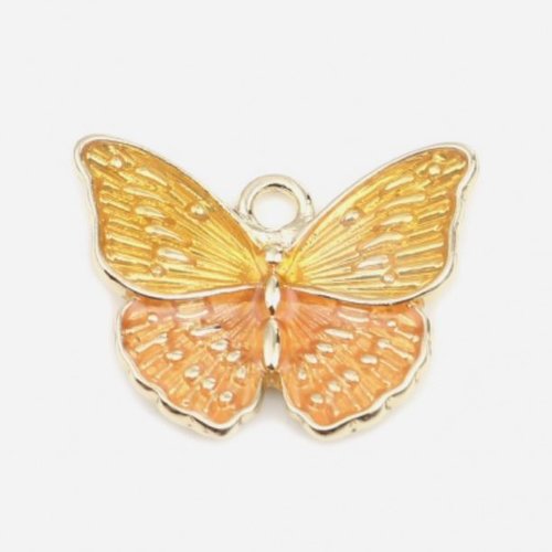 1 breloque papillon - émaillé - couleur métal doré - r221