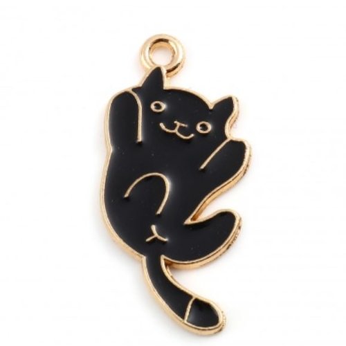 1 breloque chat noir - émaillé - couleur métal doré