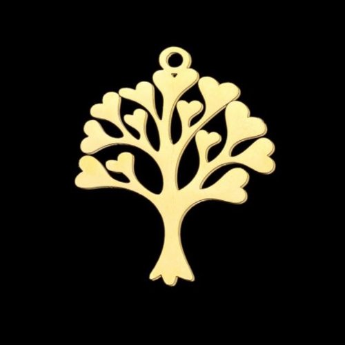 1 breloque - pendentif - arbre de vie - acier inoxydable - métal doré