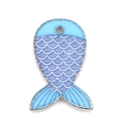 1 breloque pendentif - poisson - emaillé - couleur métal argenté