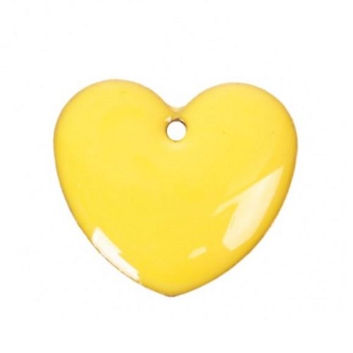 1 pendentif - sequin coeur - émaillé jaune - laiton : r635