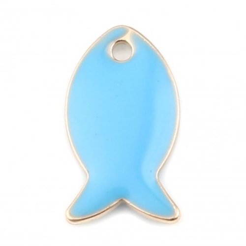 1 pendentif - sequin poisson - émaillé bleu - laiton : r998