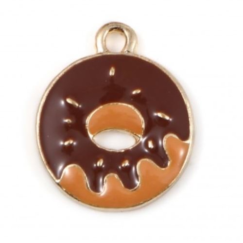 1 breloque pendentif - donuts - emaillé - couleur doré