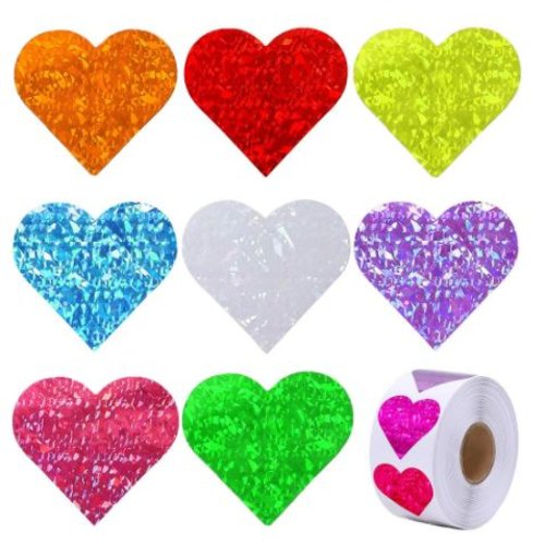 Lot de 12 étiquettes  autocollantes - stickers coeur saint valentin - couleur arc en ciel